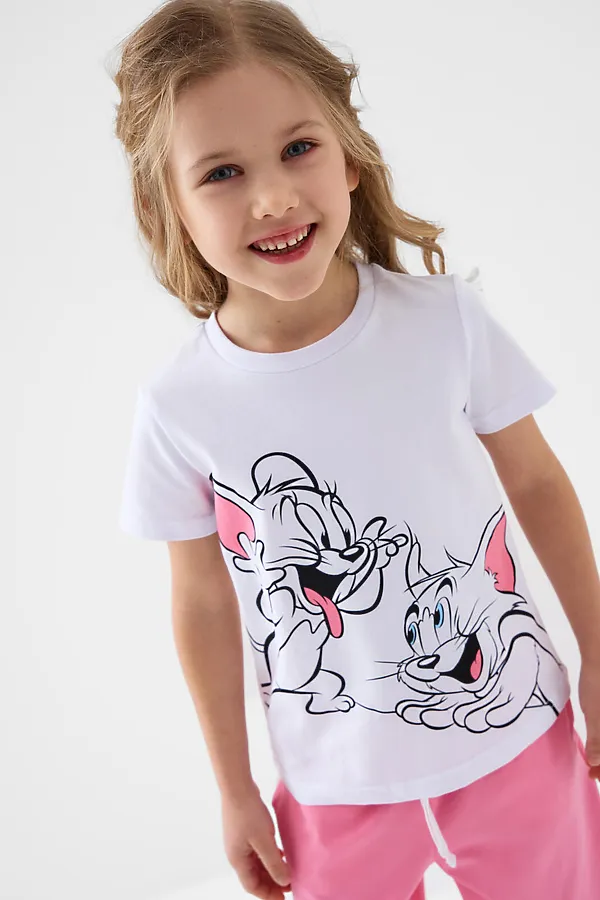 Комплект трикотажный для девочек: фуфайка (футболка), брюки PLAYTODAY, белый,светло-розовый - фото 2