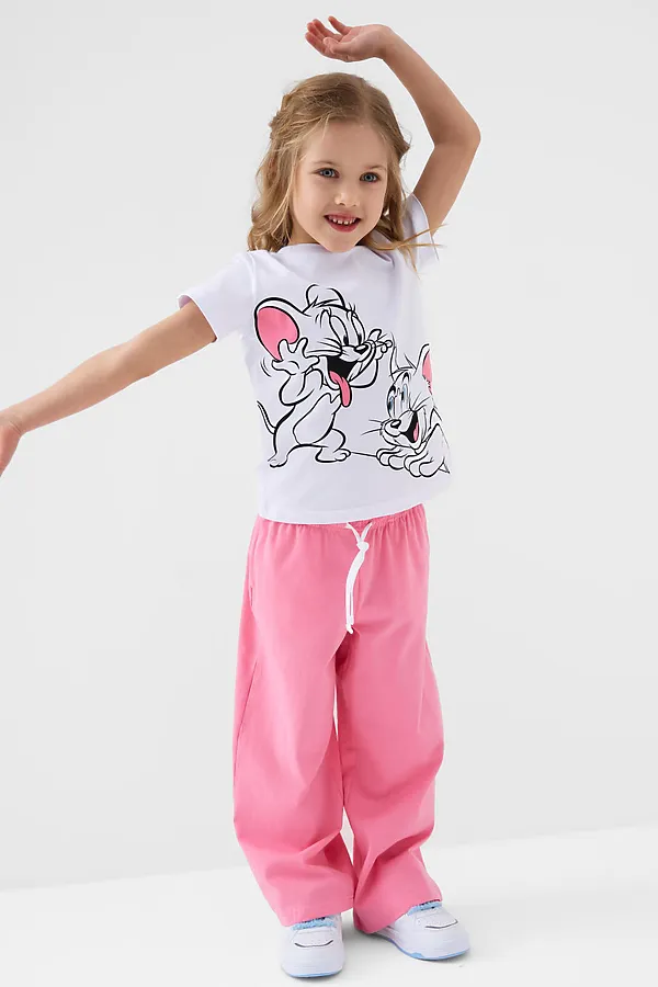 Комплект трикотажный для девочек: фуфайка (футболка), брюки PLAYTODAY, белый,светло-розовый - фото 2