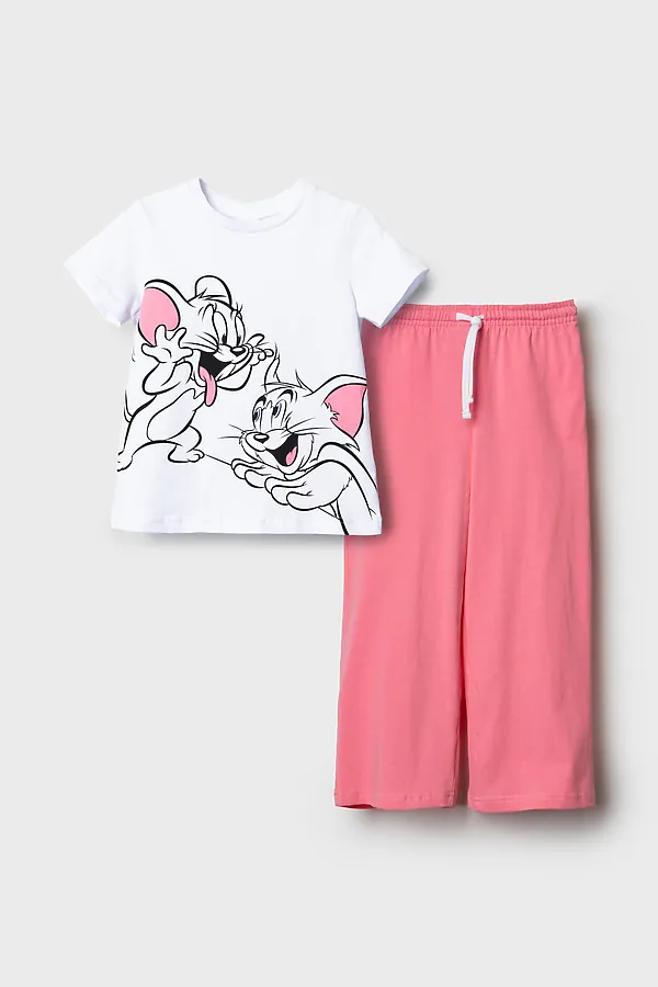 Комплект трикотажный для девочек: фуфайка (футболка), брюки PLAYTODAY, белый,светло-розовый - фото 2