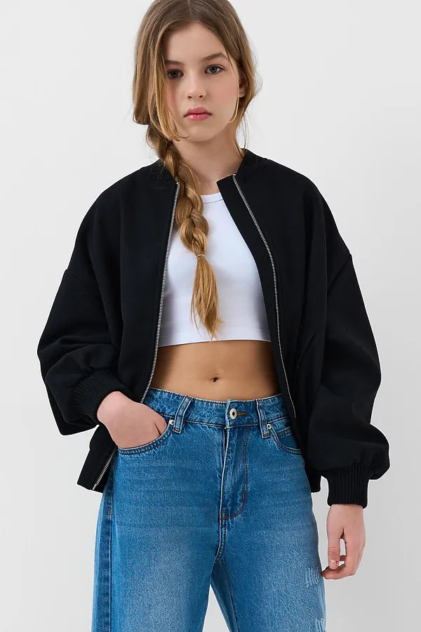 Куртка текстильная для девочек (бомбер) PLAYTODAY, серый меланж - фото 2