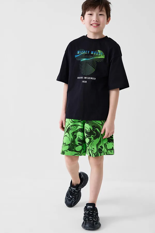 Комплект трикотажный для мальчиков: фуфайка (футболка), шорты PLAYTODAY, черный,зеленый - фото 2