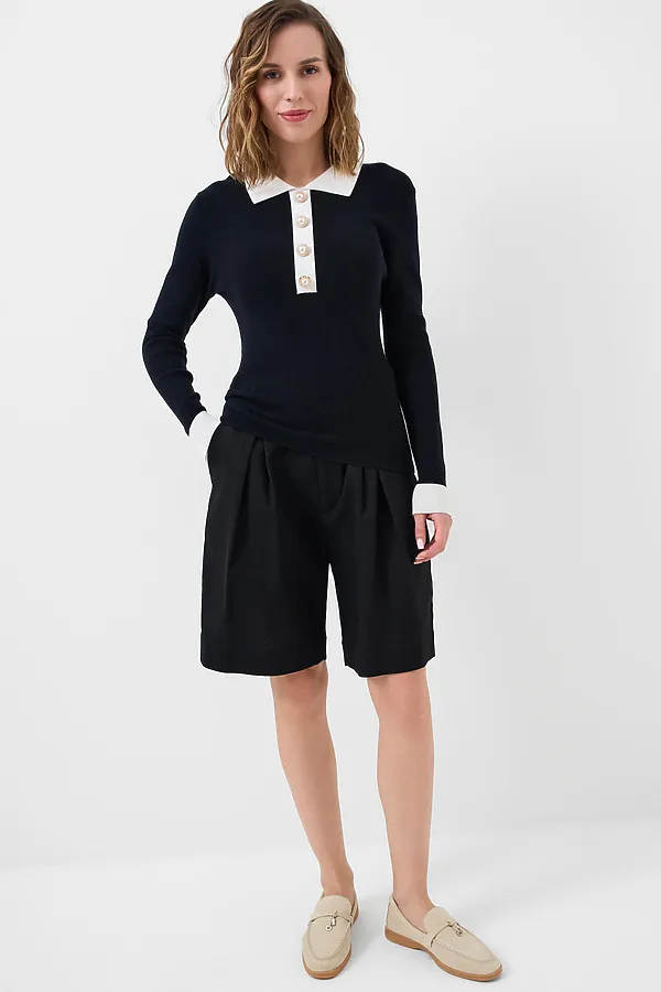 Джемпер трикотажный с воротником поло для женщин PLAYTODAY, черный - фото 2