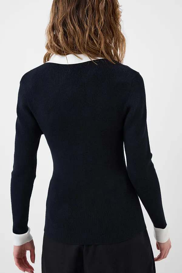 Джемпер трикотажный с воротником поло для женщин PLAYTODAY, черный - фото 2