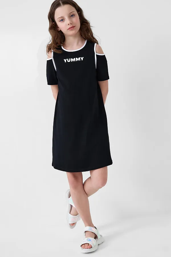 Платье трикотажное для девочек PLAYTODAY, белый,черный - фото 2