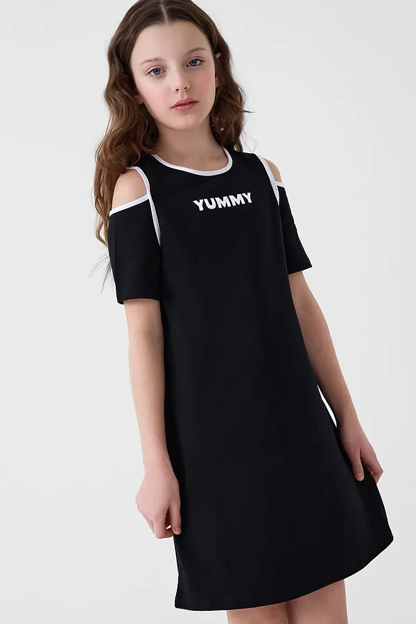 Платье трикотажное для девочек PLAYTODAY, белый,черный - фото 2