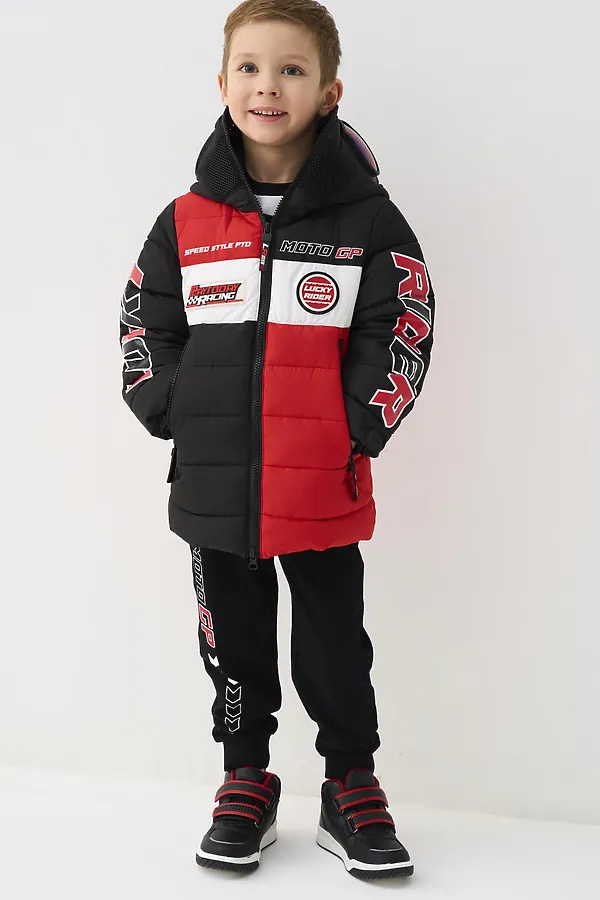 Куртка текстильная с полиуретановым покрытием для мальчиков PLAYTODAY, белый,черный,красный - фото 2