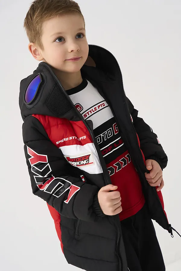 Куртка текстильная с полиуретановым покрытием для мальчиков PLAYTODAY, белый,черный,красный - фото 2