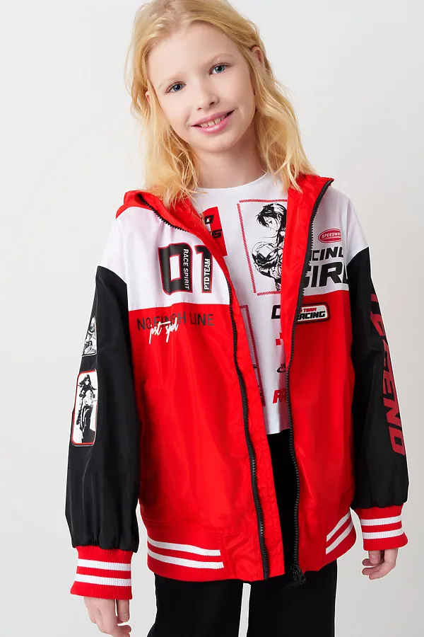 Куртка текстильная с полиуретановым покрытием для девочек (ветровка) PLAYTODAY, белый,черный,красный - фото 2