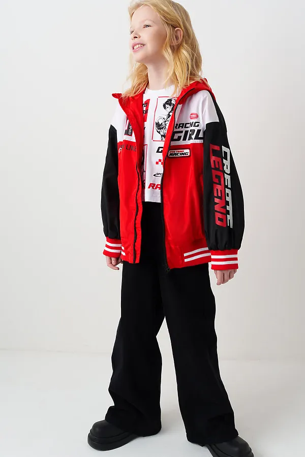 Куртка текстильная с полиуретановым покрытием для девочек (ветровка) PLAYTODAY, белый,черный,красный - фото 2