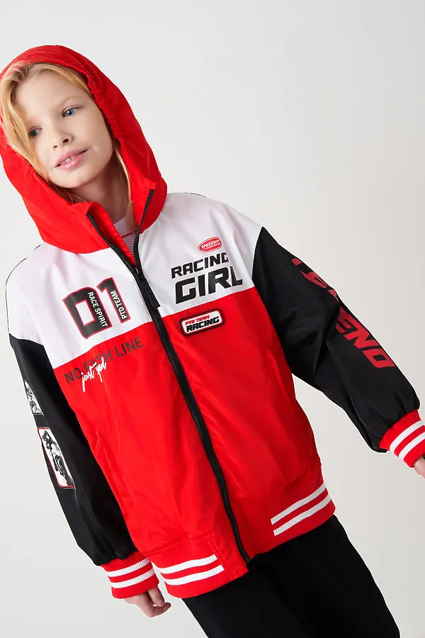 Куртка текстильная с полиуретановым покрытием для девочек (ветровка) PLAYTODAY, белый,черный,красный - фото 2