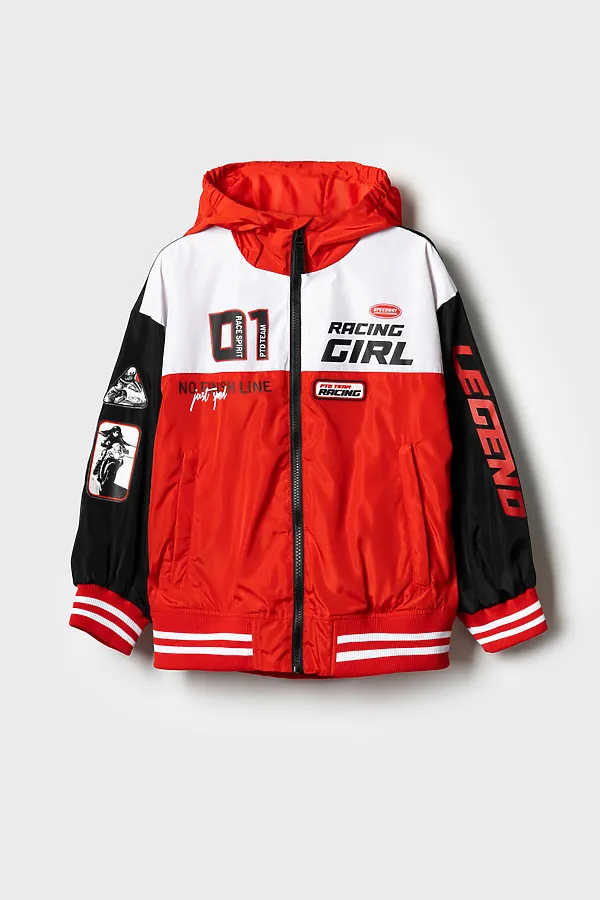 Куртка текстильная с полиуретановым покрытием для девочек (ветровка) PLAYTODAY, белый,черный,красный - фото 2