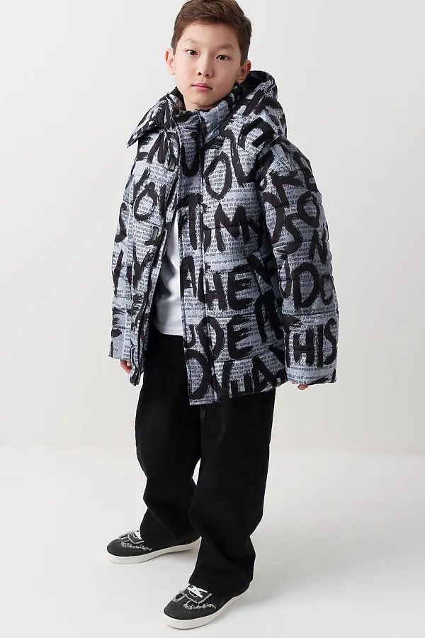 Куртка текстильная с полиуретановым покрытием для мальчиков PLAYTODAY, черный,серый,светло-серый - фото 2