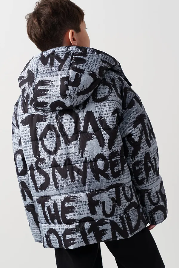 Куртка текстильная с полиуретановым покрытием для мальчиков PLAYTODAY, черный,серый,светло-серый - фото 2