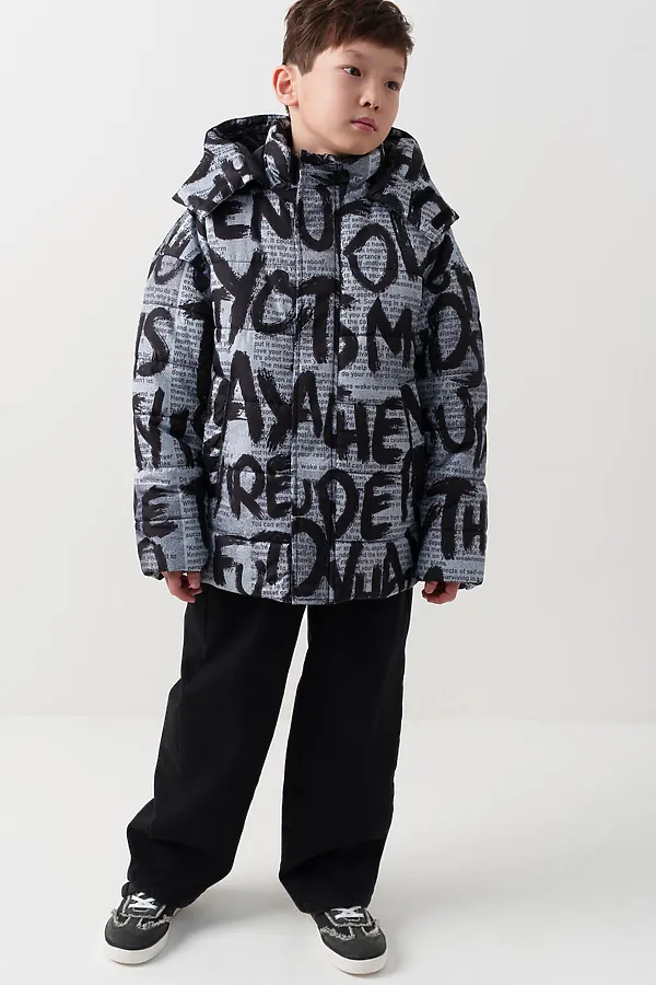 Куртка текстильная с полиуретановым покрытием для мальчиков PLAYTODAY, черный,серый,светло-серый - фото 2