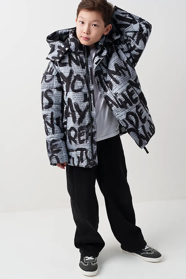 Куртка текстильная с полиуретановым покрытием для мальчиков PLAYTODAY, черный,серый,светло-серый - фото 2