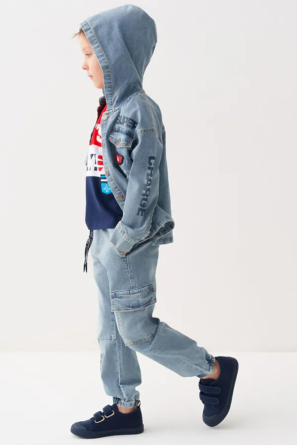 Брюки текстильные джинсовые для мальчиков PLAYTODAY, синий - фото 2