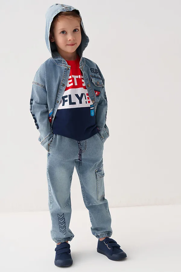 Брюки текстильные джинсовые для мальчиков PLAYTODAY, синий - фото 2