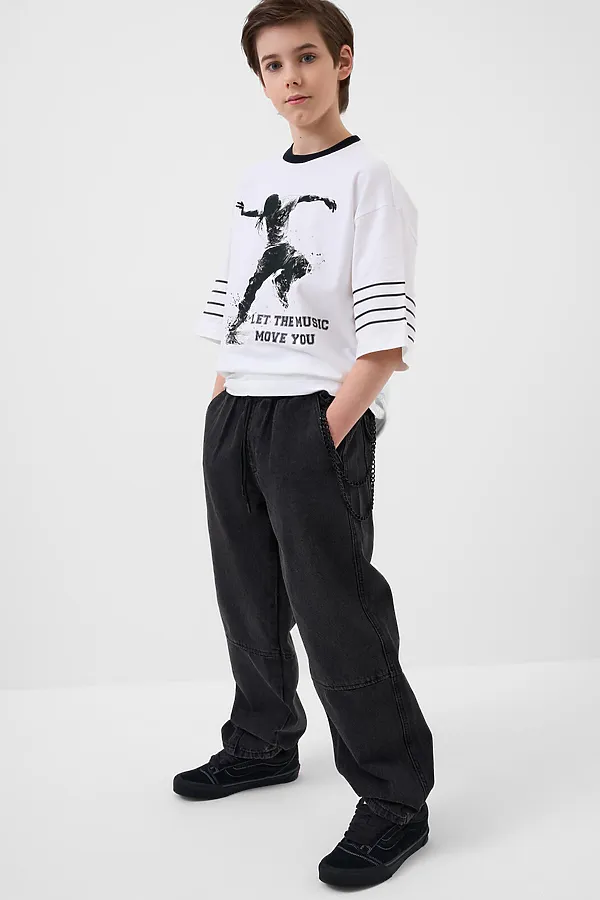 Брюки текстильные джинсовые для мальчиков PLAYTODAY, черный - фото 2
