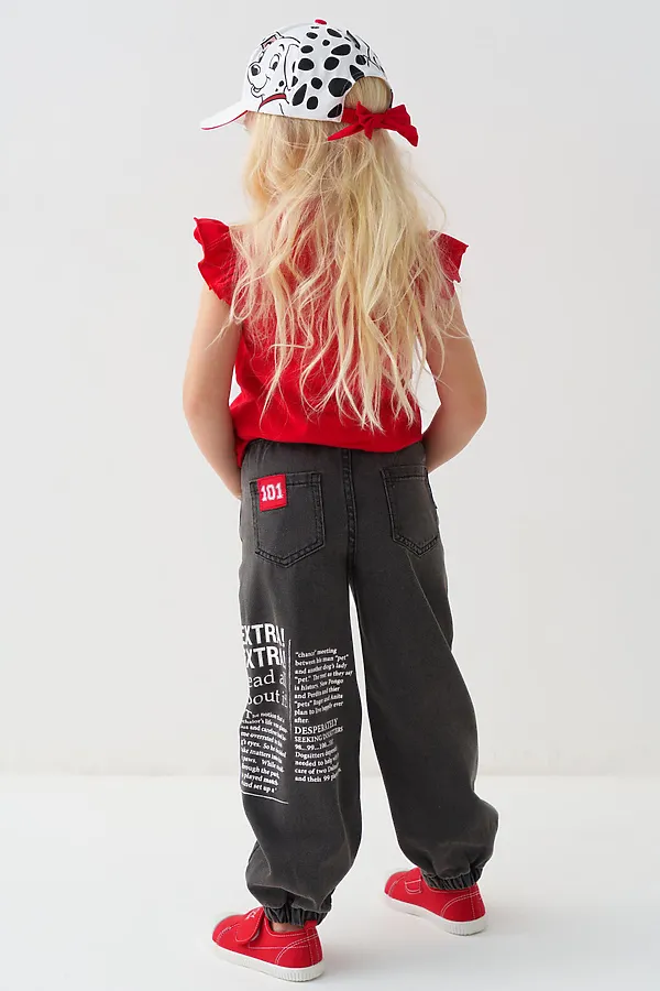 Брюки текстильные джинсовые укороченные для девочек PLAYTODAY, черный - фото 2