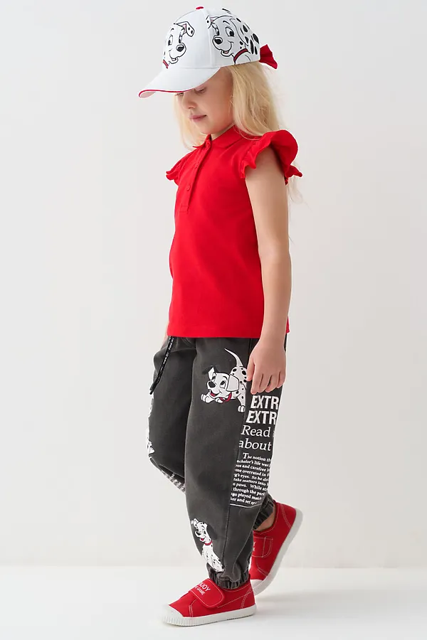 Брюки текстильные джинсовые укороченные для девочек PLAYTODAY, черный - фото 2