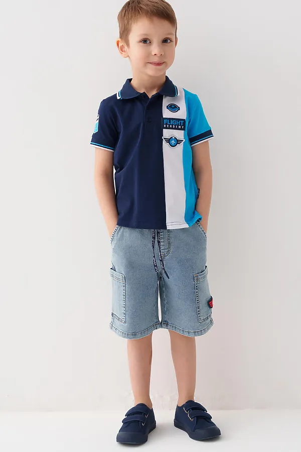 Шорты текстильные джинсовые для мальчиков PLAYTODAY, синий - фото 2