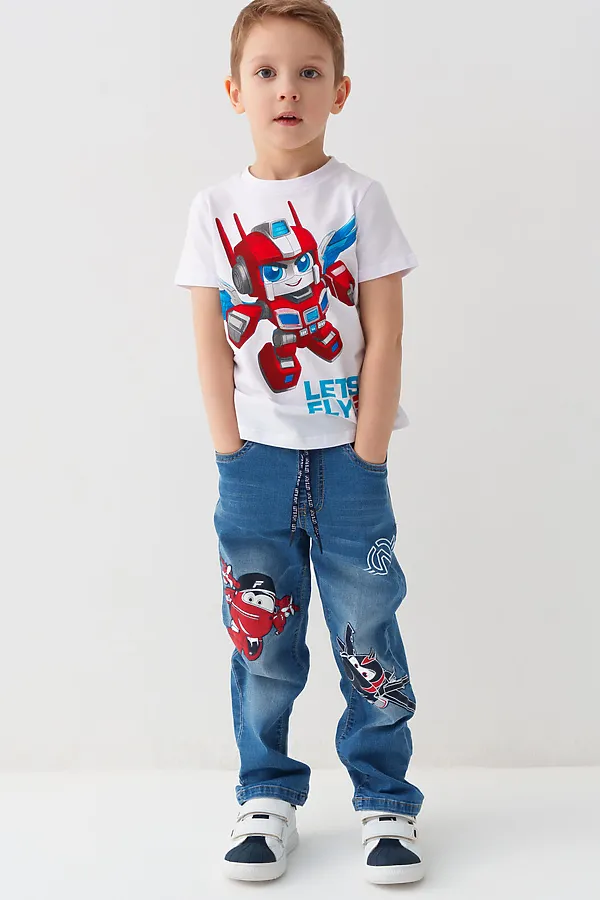 Брюки текстильные джинсовые для мальчиков PLAYTODAY, синий - фото 2