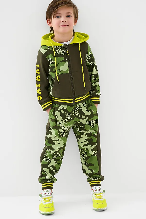 Брюки трикотажные для мальчиков PLAYTODAY, темно-зеленый,зеленый,светло-зеленый - фото 2