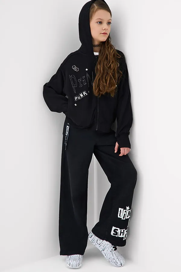 Брюки текстильные джинсовые для девочек PLAYTODAY, черный - фото 2