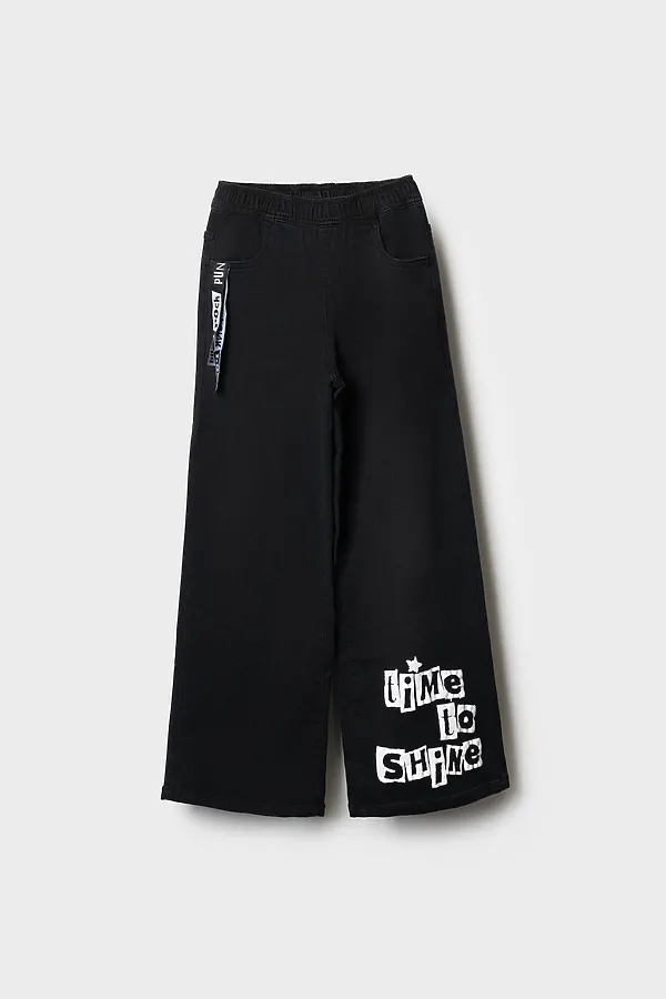 Брюки текстильные джинсовые для девочек PLAYTODAY, черный - фото 2