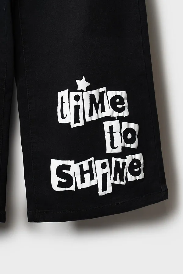 Брюки текстильные джинсовые для девочек PLAYTODAY, черный - фото 2