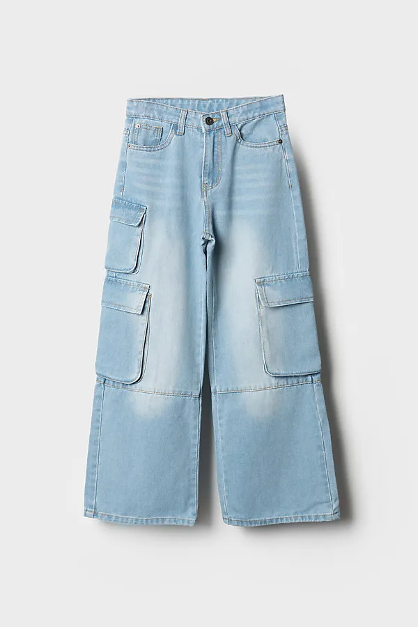 Брюки текстильные джинсовые для девочек PLAYTODAY, синий - фото 2