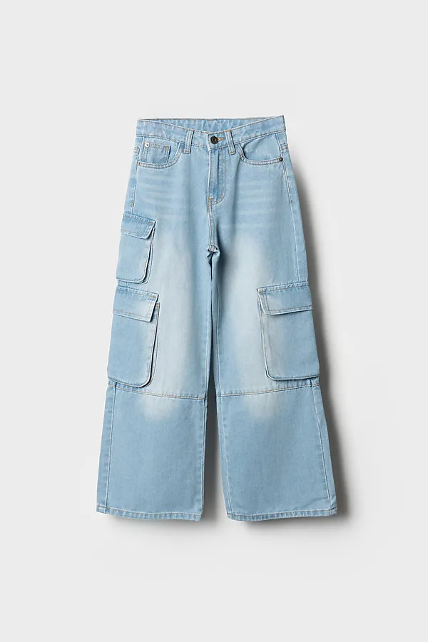 Брюки текстильные джинсовые для девочек PLAYTODAY, синий - фото 2