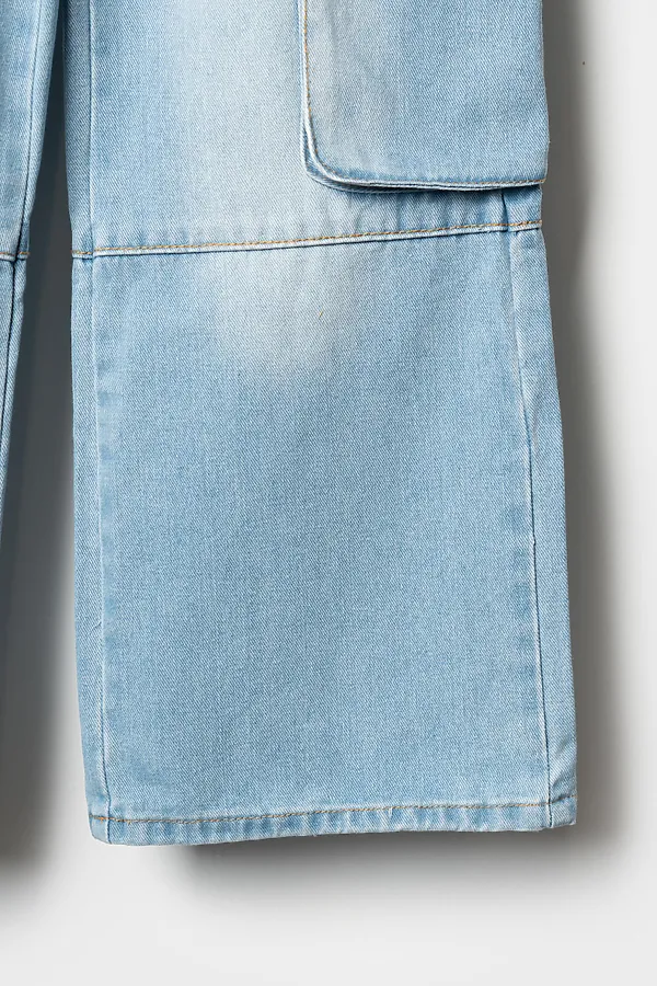 Брюки текстильные джинсовые для девочек PLAYTODAY, синий - фото 2