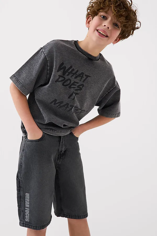 Шорты текстильные джинсовые для мальчиков PLAYTODAY, черный - фото 2