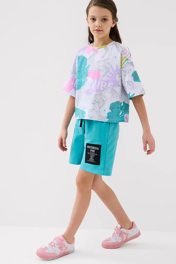 Фуфайка трикотажная для девочек (футболка) PLAYTODAY, разноцветный - фото 2