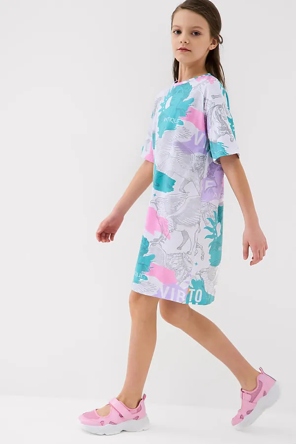 Платье трикотажное для девочек PLAYTODAY, разноцветный - фото 2