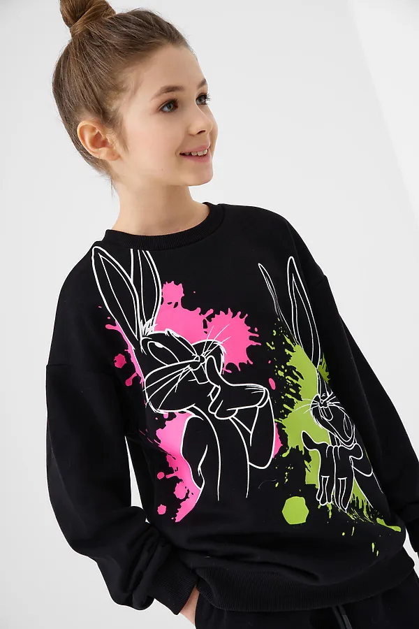 Комплект трикотажный для девочек: толстовка, брюки PLAYTODAY, черный,розовый,светло-зеленый - фото 2