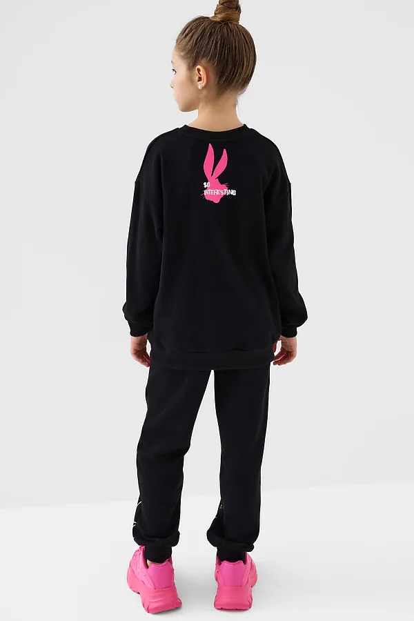 Комплект трикотажный для девочек: толстовка, брюки PLAYTODAY, черный,розовый,светло-зеленый - фото 2