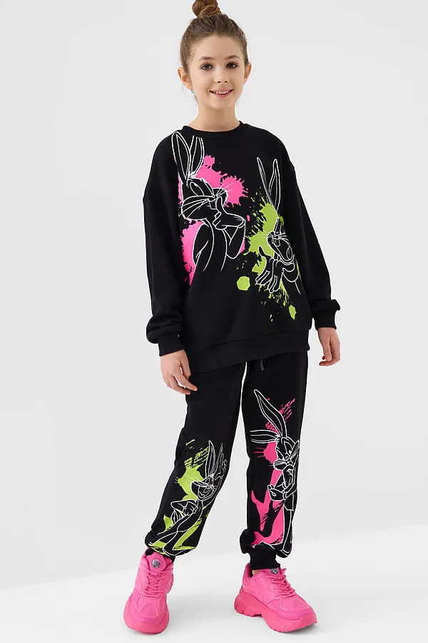 Комплект трикотажный для девочек: толстовка, брюки PLAYTODAY, черный,розовый,светло-зеленый - фото 2
