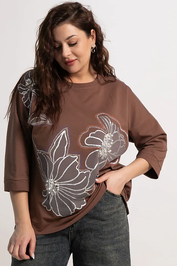 Блуза Цветочная рапсодия LADY TAIGA, коричневая - фото 2