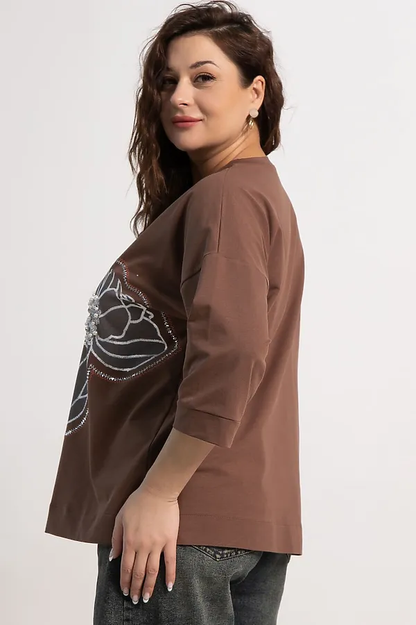 Блуза Цветочная рапсодия LADY TAIGA, коричневая - фото 2