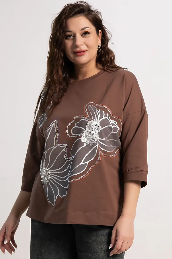 Блуза Цветочная рапсодия LADY TAIGA, коричневая - фото 2