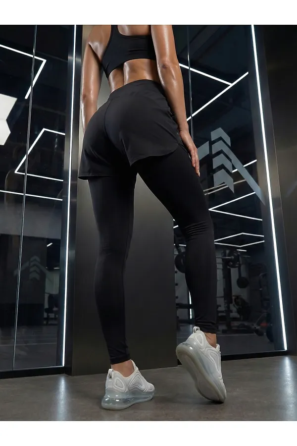 Легинсы женские с шортами 2 в 1 с высокой посадкой черного цвета MTFORCE, черный - фото 2