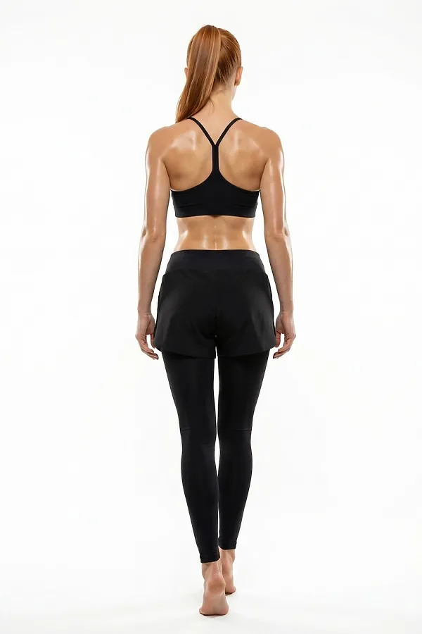 Легинсы женские с шортами 2 в 1 с высокой посадкой черного цвета MTFORCE, черный - фото 2