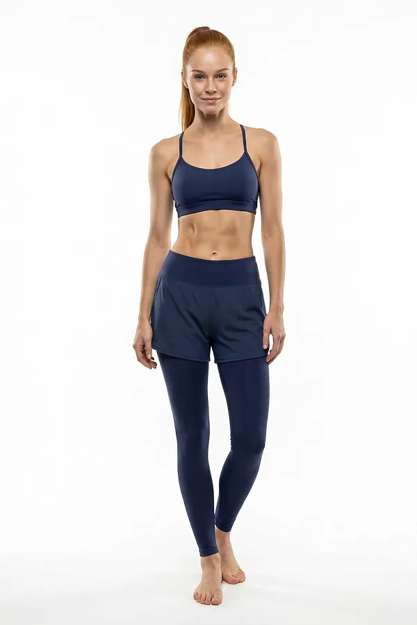 Легинсы женские с шортами 2 в 1 с высокой посадкой темно-синего цвета MTFORCE, темно-синий - фото 2