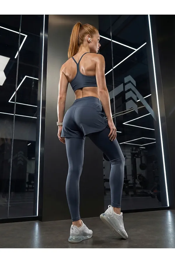 Легинсы женские с шортами 2 в 1 с высокой посадкой темно-зеленого цвета MTFORCE, темно-зеленый - фото 2