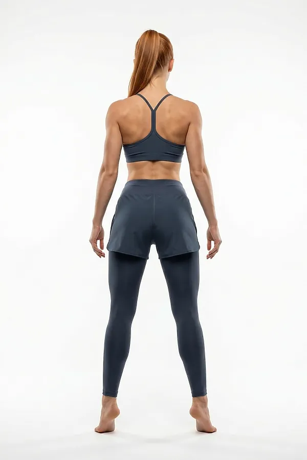 Легинсы женские с шортами 2 в 1 с высокой посадкой темно-зеленого цвета MTFORCE, темно-зеленый - фото 2