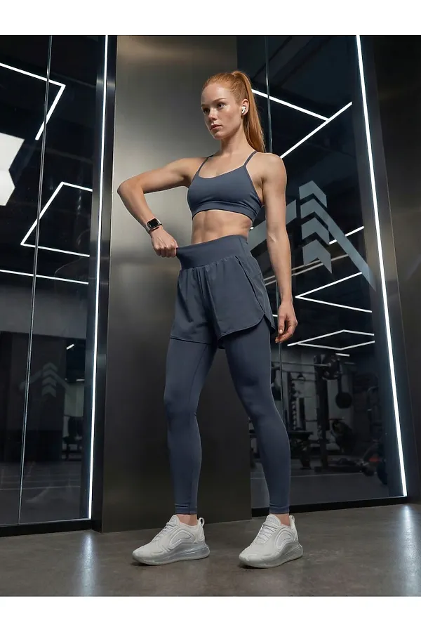 Легинсы женские с шортами 2 в 1 с высокой посадкой темно-зеленого цвета MTFORCE, темно-зеленый - фото 2