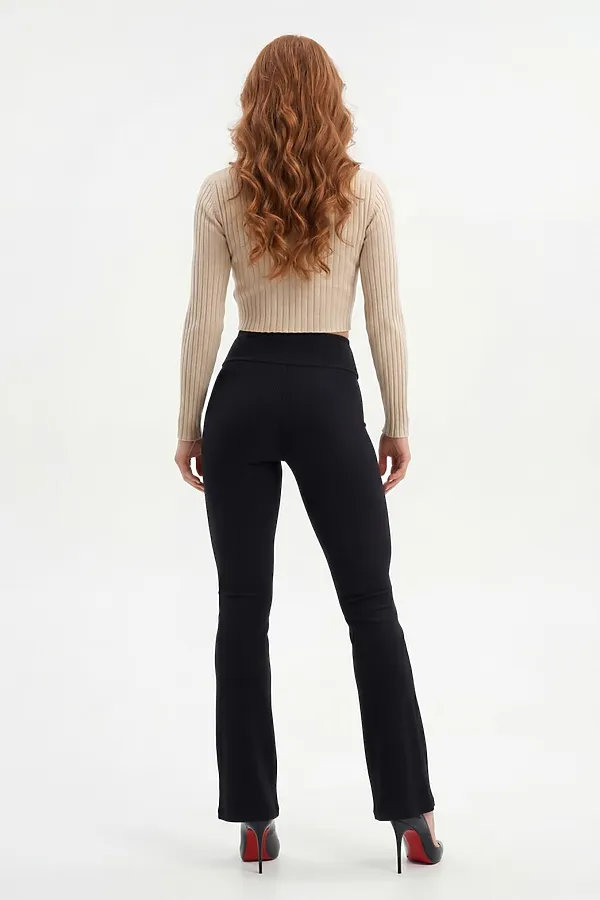 Легинсы расклешенные в рубчик женские черного цвета MTFORCE, черный - фото 2