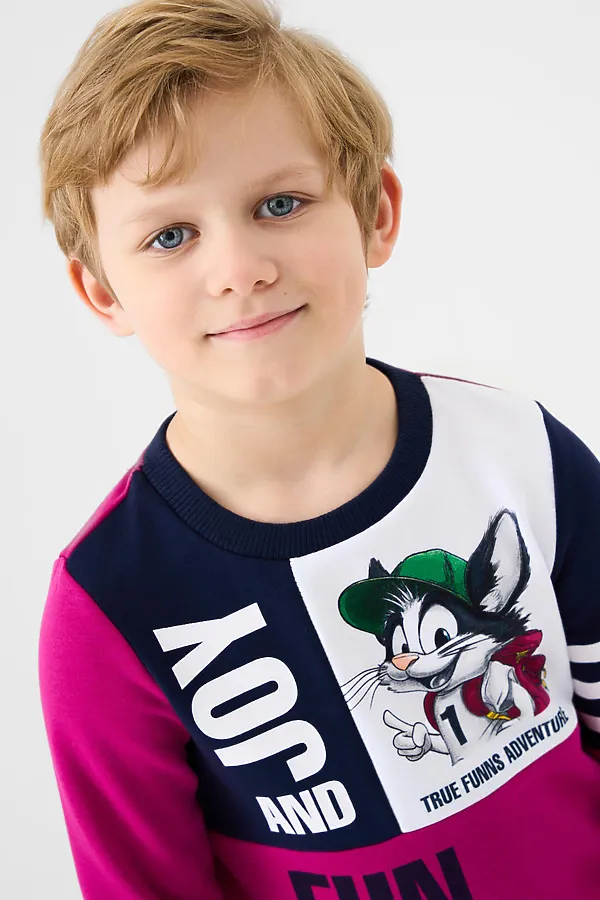 Комплект текстильный для мальчиков: брюки, толстовка PLAYTODAY, белый,малиновый,тёмно-синий - фото 2